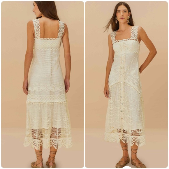 FARM Rio Dresses & Skirts - NWT FARM Rio Off White Nautical Guipere Crochet Midi Dress, Sz M